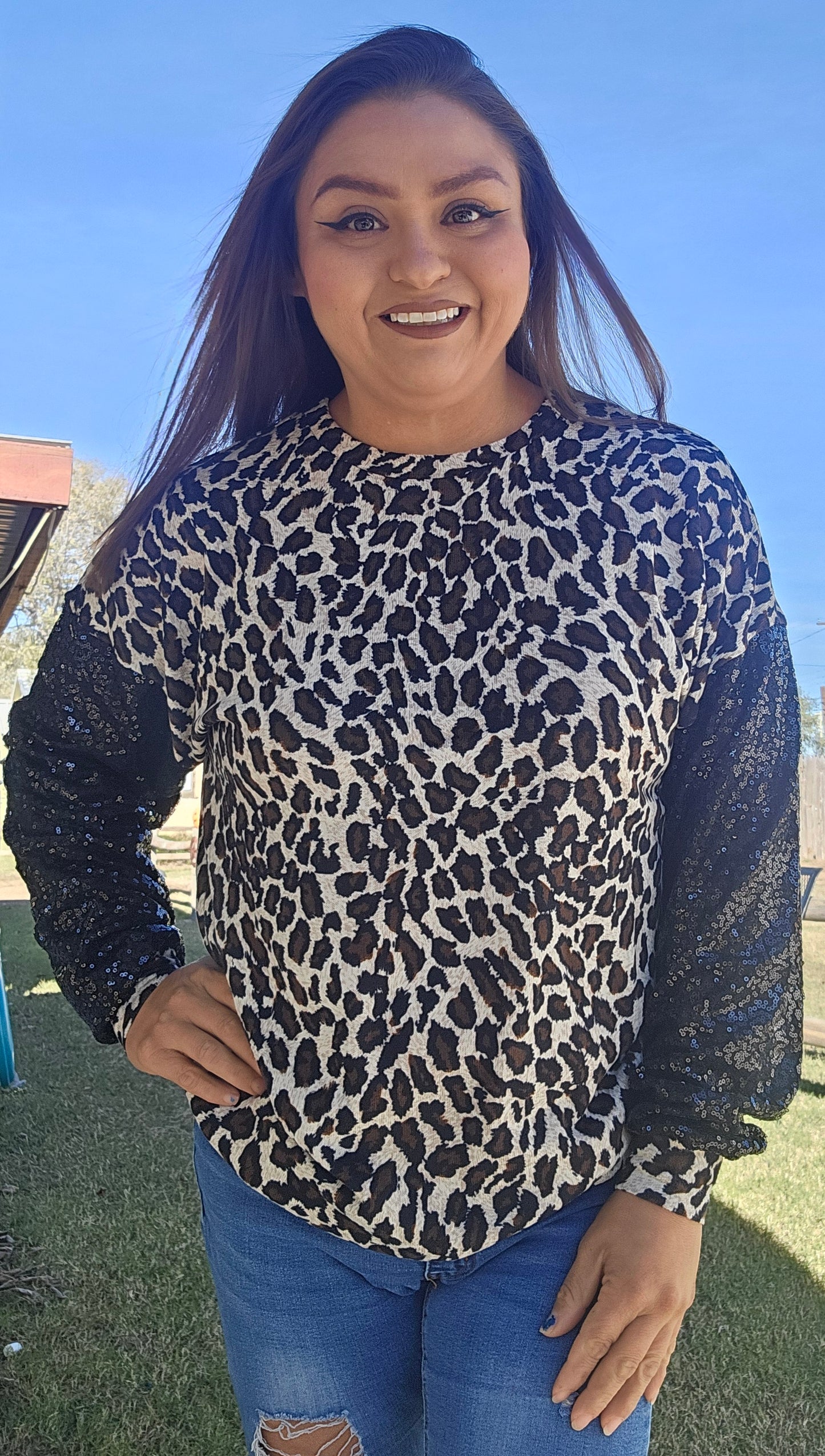 Leopard Sequins Top