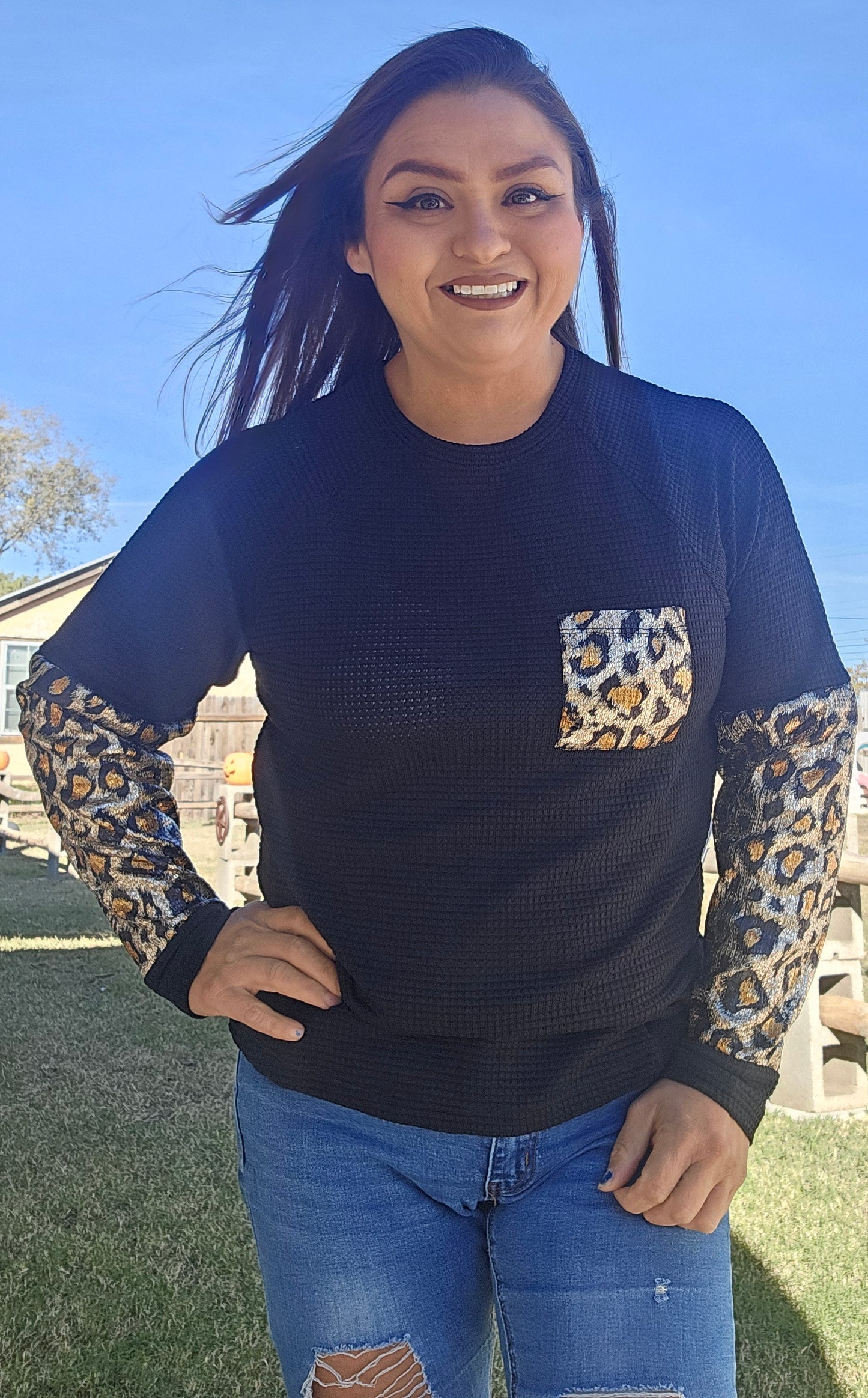 Leopard Bling Waffle Knit Top
