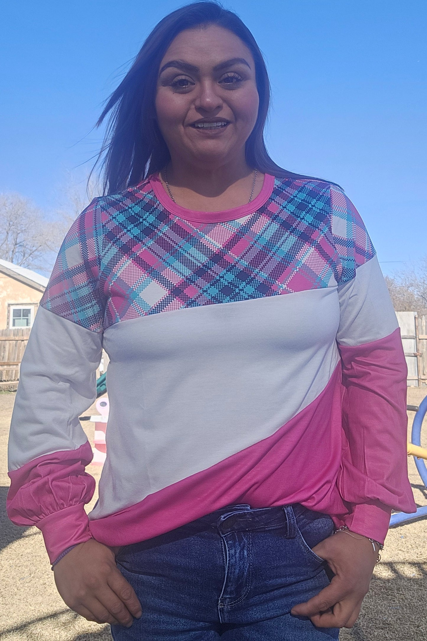 Pink Checkered Block Top