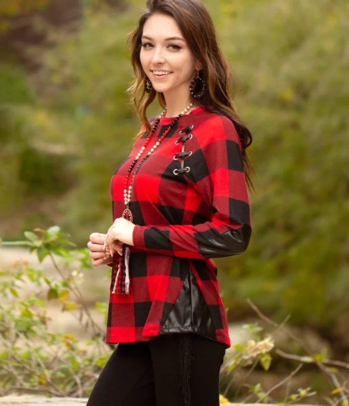 Suede Elbow Plaid Top