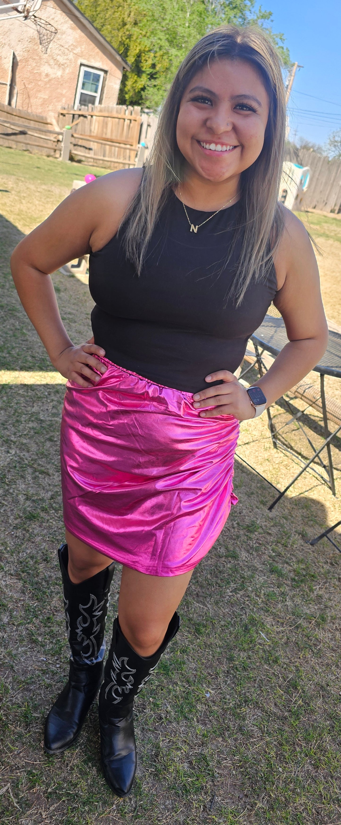 HOT PINK METALLIC SKIRT