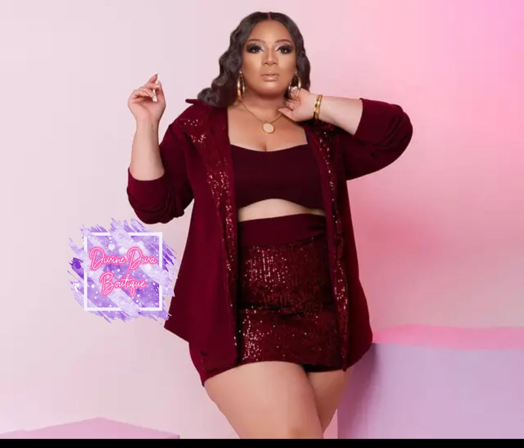 3 pc Sequins Culotte Set
