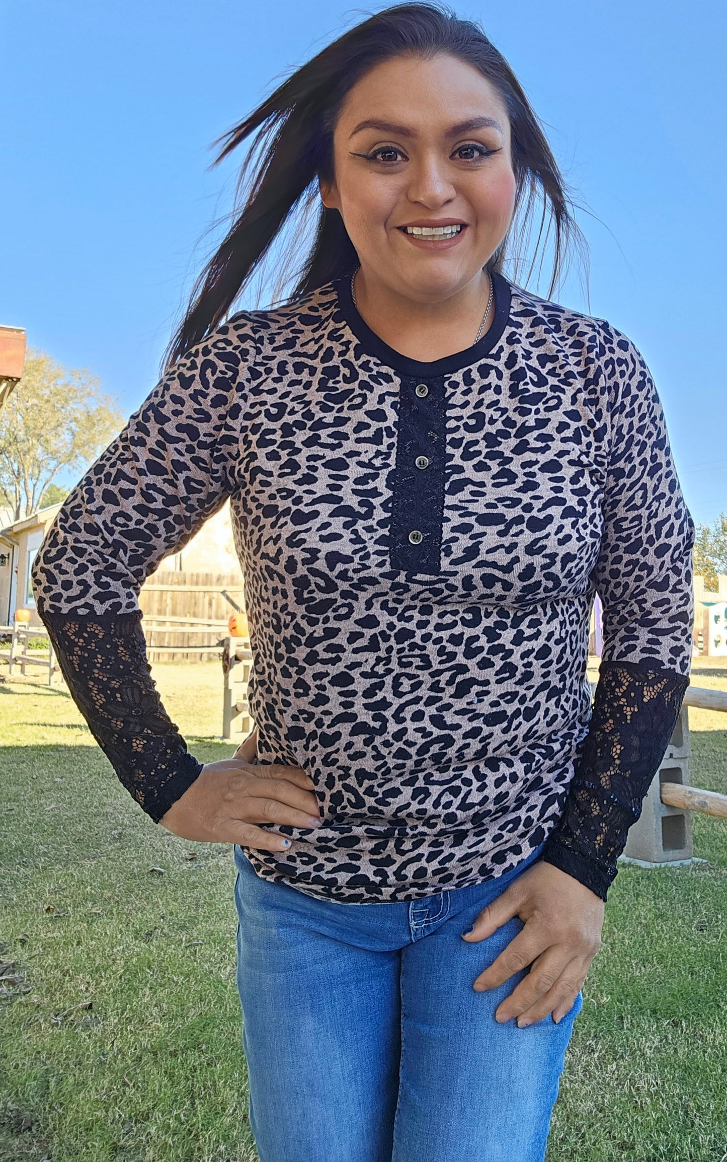 Pink Leopard Lace Top