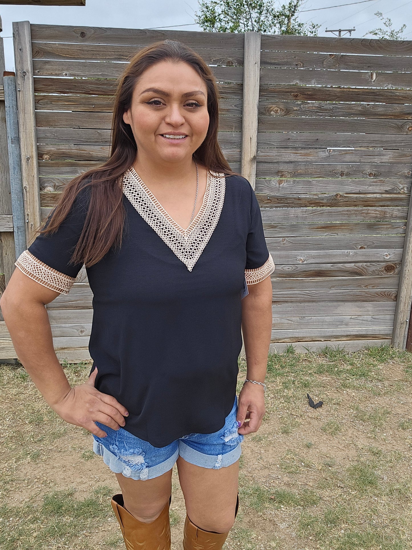 Black Lace Trim Blouse
