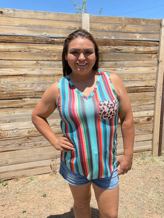 Serape Leopard Pocket Tank Top