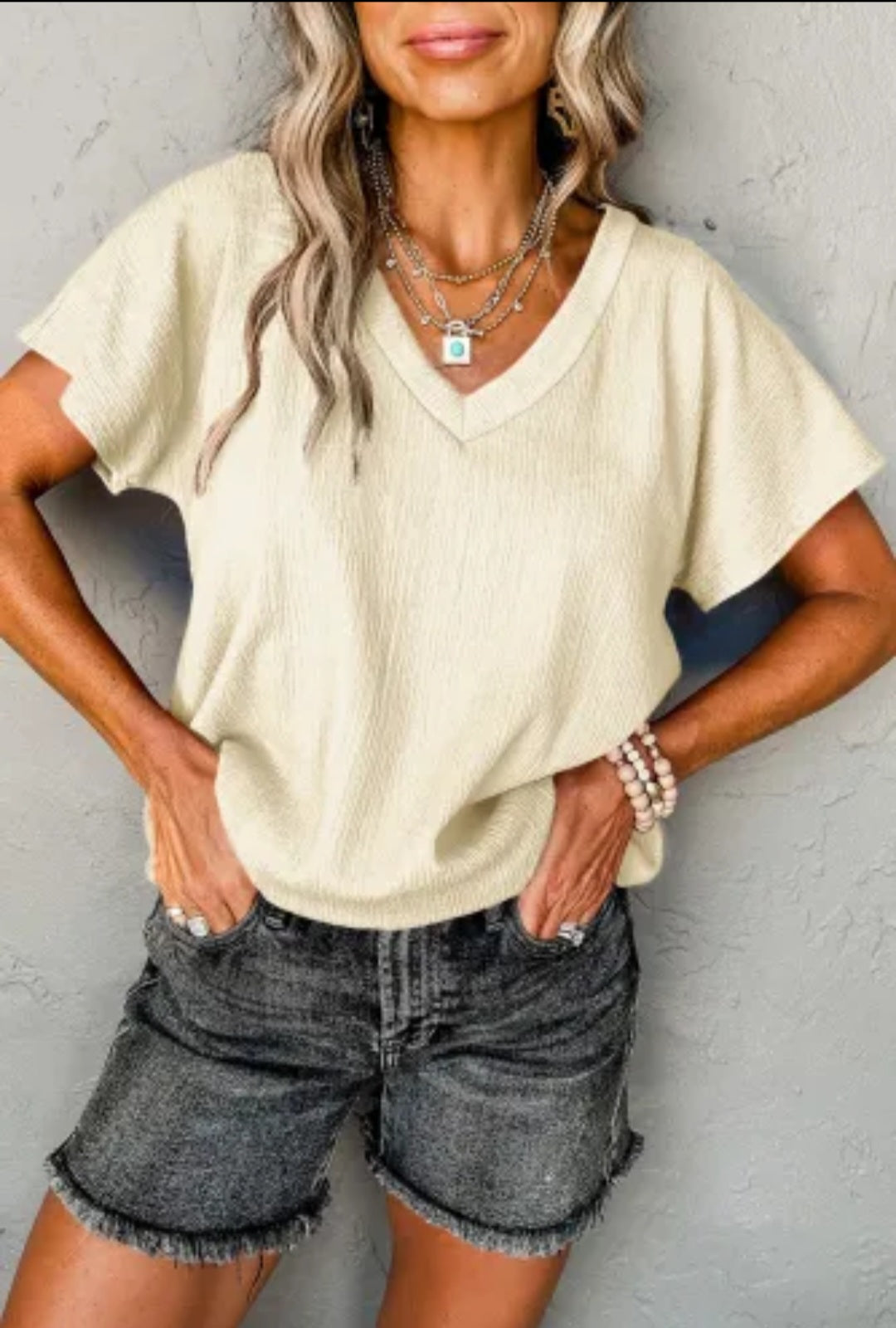 Crinkled V Neck Top