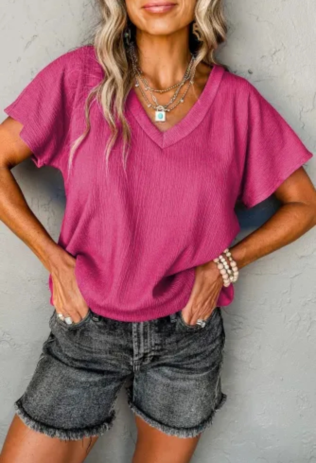 Crinkled V Neck Top