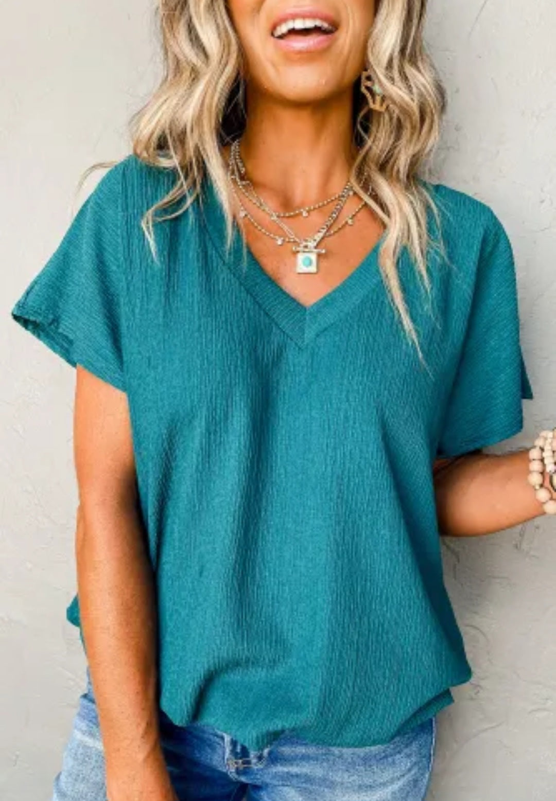 Crinkled V Neck Top