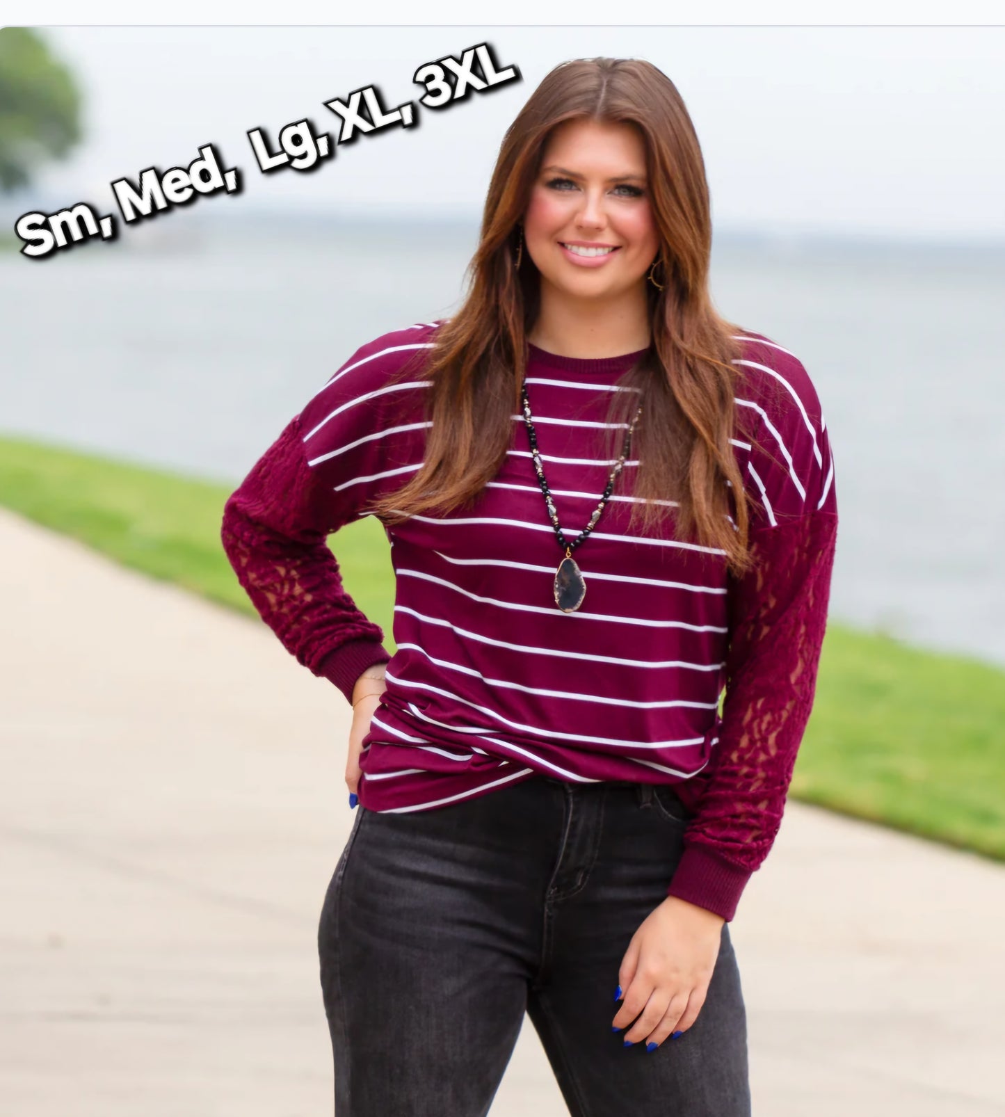 Maroon Stripe Lace Top