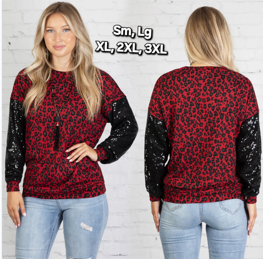 Red Leopard Bling Top