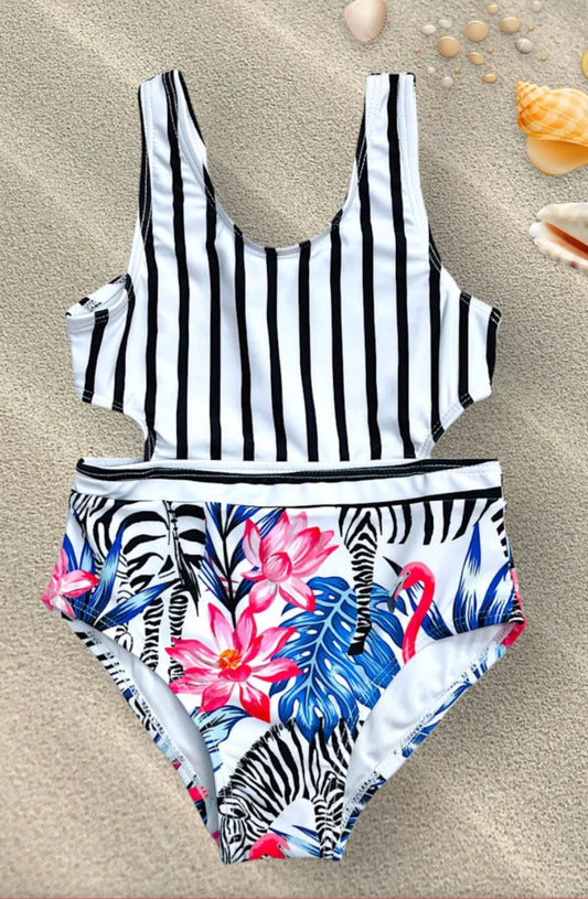 Flamingo and Stripe Swimsuit